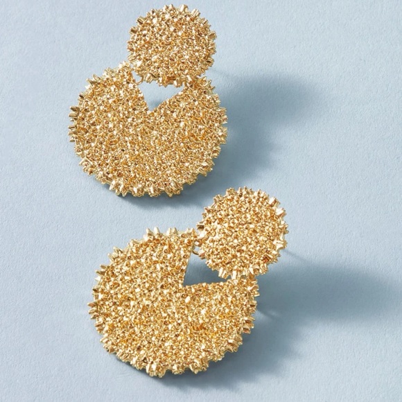 Gold Color Texture Metal Geo Design Earrings New - Picture 3 of 3